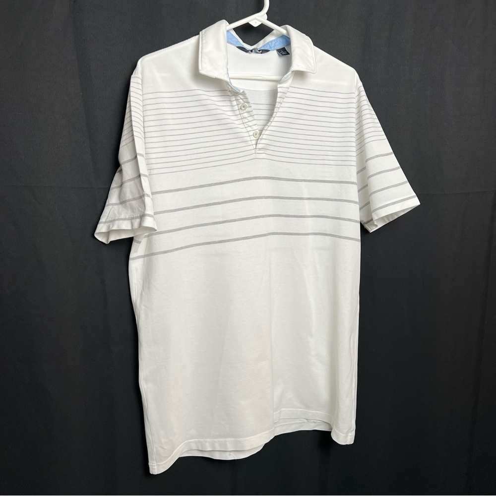 Hart Schaffner Marx- Men’s Golf Polo- White Gray Stripes- Large - Picture 4 of 4